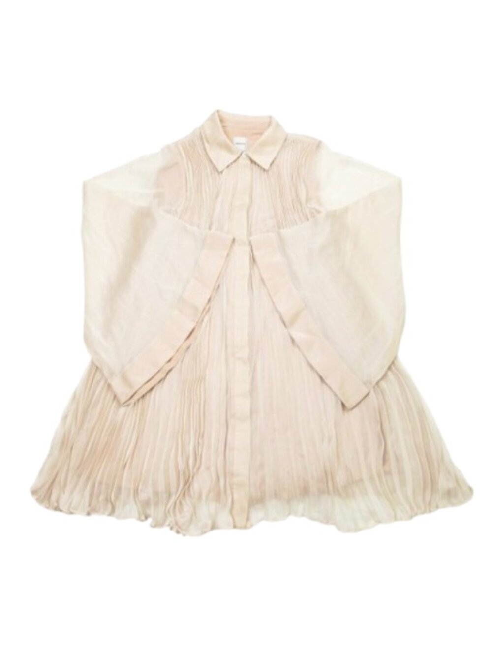 Anthropologie Maeve Long-Sleeve Pleated Mini Shirt Dress Neutral Cream S - Picture 4 of 12